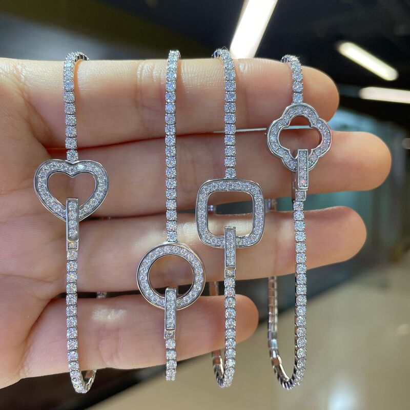 Ins Style Classic Four-Claw Full Moissanite Diamond Bracelet Simple Design 2.0mm Tennis Bracelet S925 Silver Plated 18K