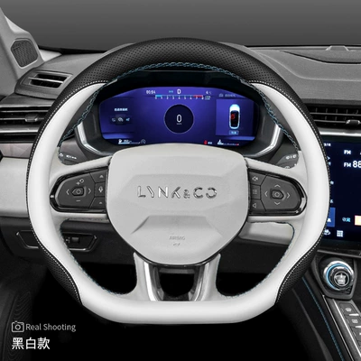 Steering wheel cover – 08 Four-Season Suede Handlebar Cover - lynk-co-style-2-nappa-leather-black-and-white-default