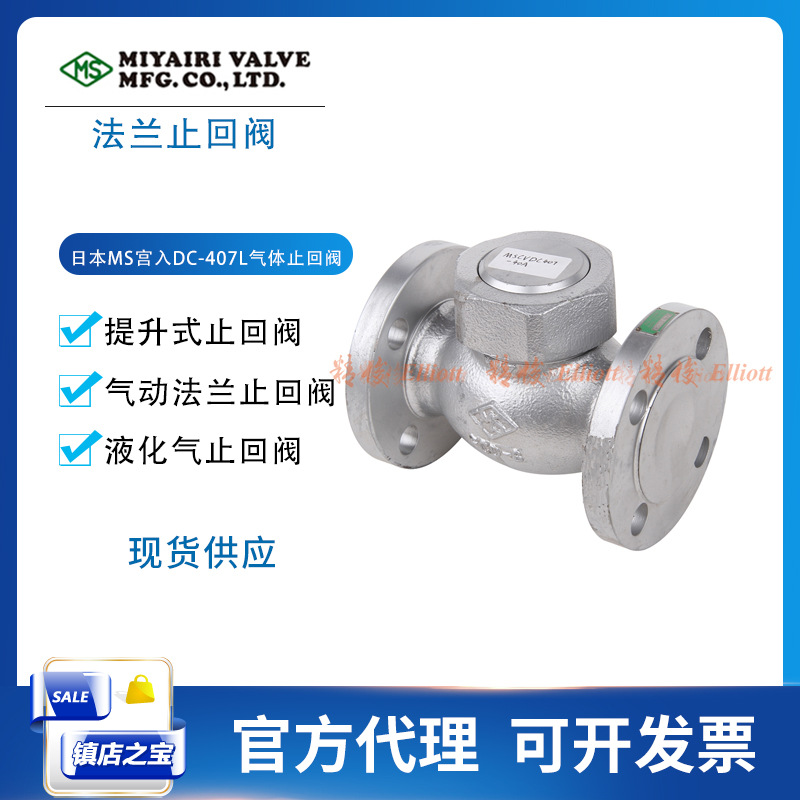 宫入DC-407L球墨铸铁止回阀MS气体法兰50A液化气气动防逆流防回流