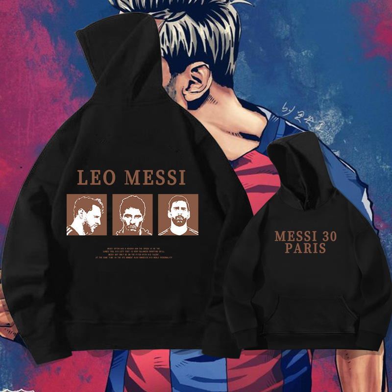 Greater Paris Messi Hooded Sweatshirt Men's and Women's Spring and Autumn Clothing Youth Football Fans Loose Shoulder Size Top Jacket