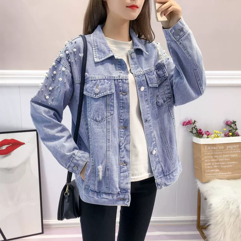 Autumn denim jacket for elementary school students, Korean style, loose fit, plus size