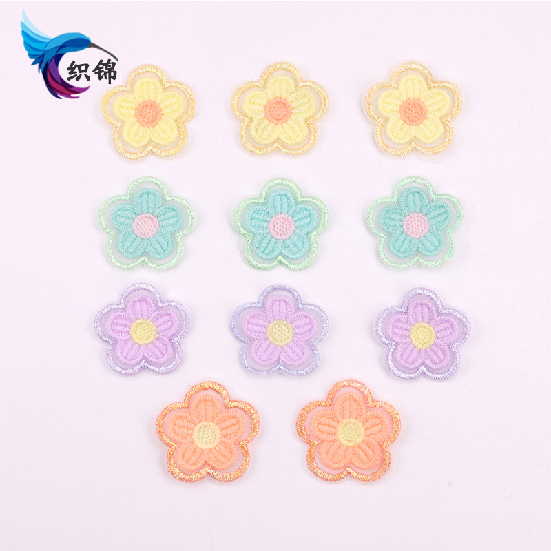 3.5cm涤纶纱花朵衣帽手工diy饰品配件辅料补丁贴网纱小花刺绣布贴