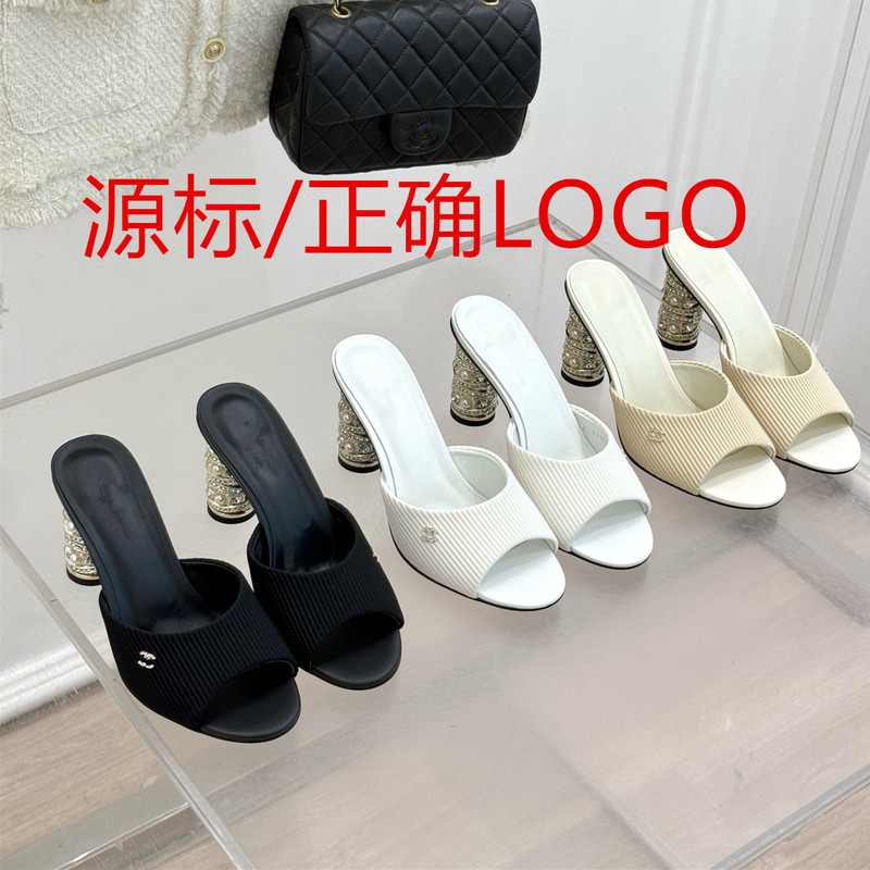Tweed Style New High-Heeled Sandals for Women 2025 Summer Rhinestone Outer Wear Sexy Versatile One-Line Open-Toe Sandals