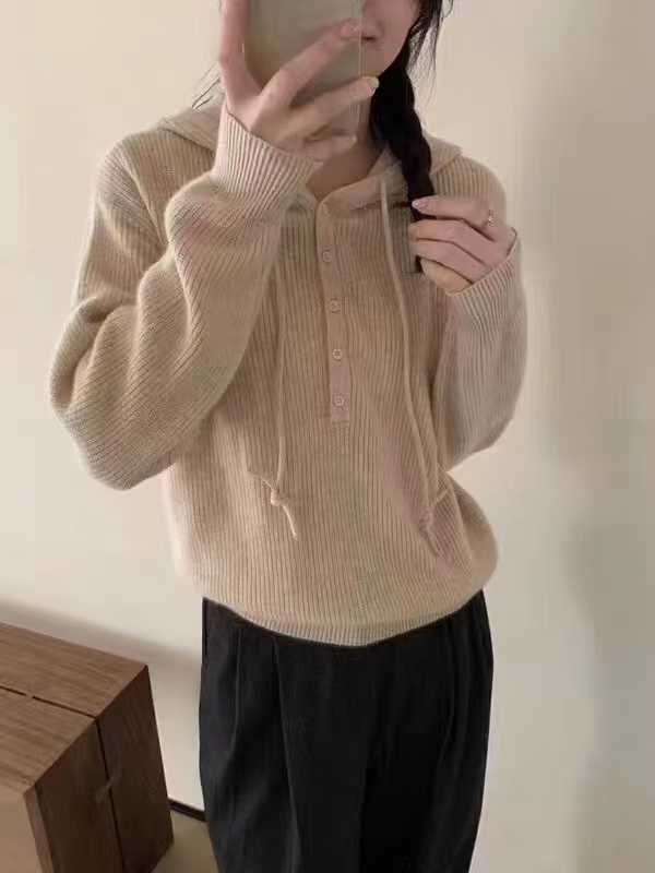 韩系针织衫上衣时尚秋冬新款休闲简约连帽套头毛衣高级感洋气女装|undefined