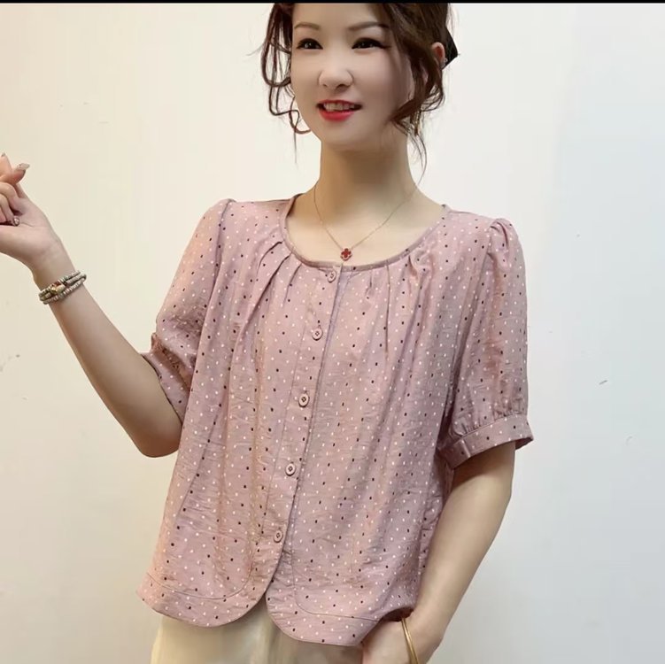 一件代发直播爆款2025夏季新款时尚甜美波点减龄休闲百搭短袖上衣|undefined