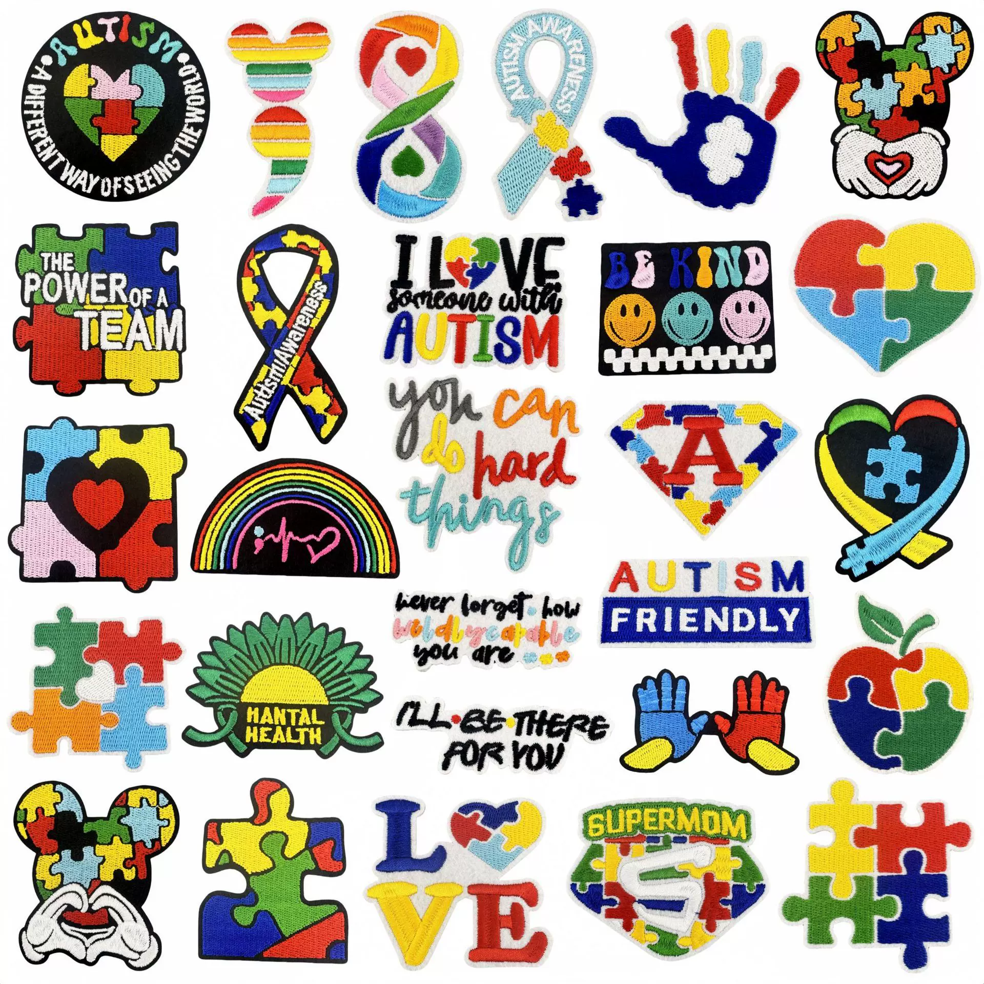 关爱心理健康自闭症布贴彩色刺绣补丁配饰服装辅料熨烫款跨境现货