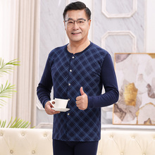 中老年纯棉男秋衣秋裤套装老人开衫大红本命年保暖内衣棉毛衫秋冬