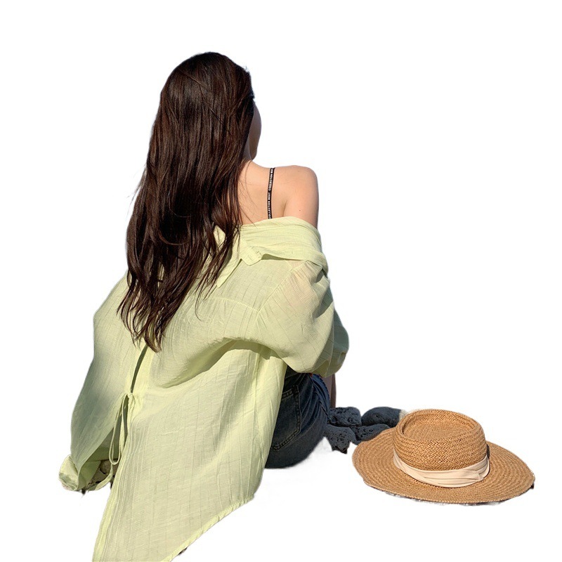 女性が外で着用できる薄手の長袖日焼け止め服、2025年夏デザイン、バックスリットシャツ、超軽量トップ、トレンディ|undefined