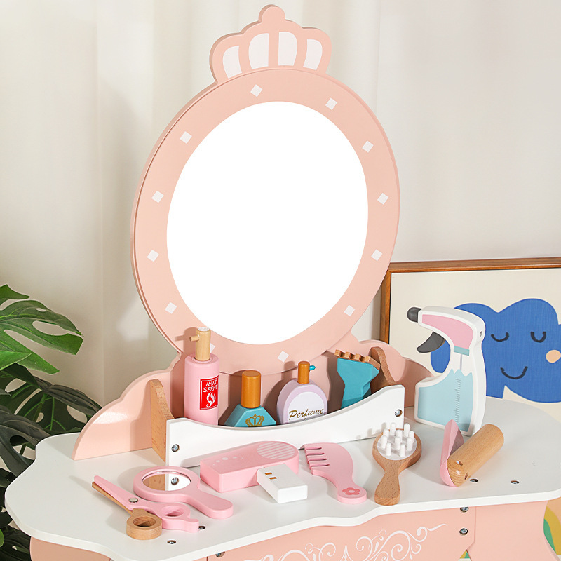 어린이 북유럽 스타일 시뮬레이션 이발소 액세서리 메이크업 드레서 소녀 놀이 홈 역할 나무 장난감 놀이