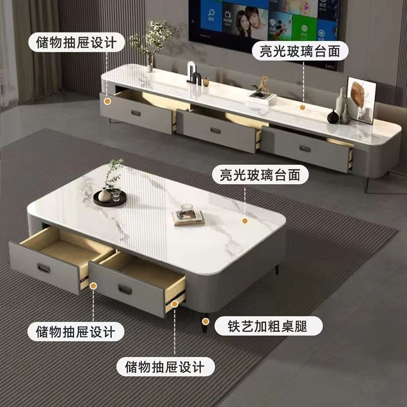 Mesa de té de vidrio 3C sala de estar doméstica pequeña casa mesa de té hotel al por mayor sin instalación de paquete blando mesa de té gabinete de televisión