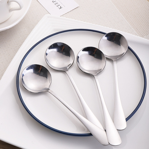 410 Stainless Steel Creative Trendy Round Spoon Dessert & Fruit Spoon Household Rice Spoon Soup Spoon—Factory Wholesale