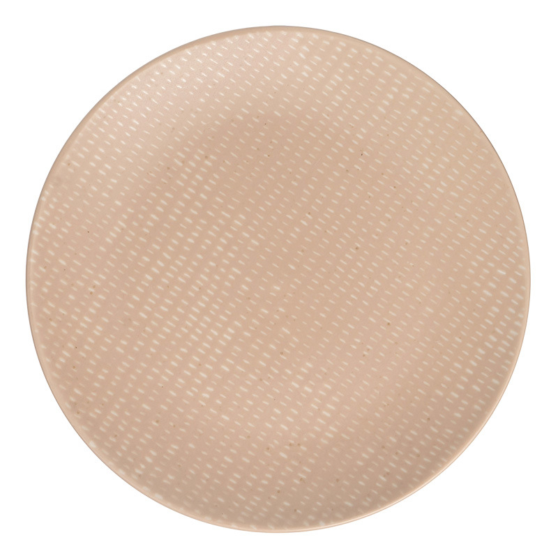 Plato rosa de alto valor de color, plato de postre, plato de cerámica de punto blanco creativo, platos redondos caseros retro, platos de cubiertos al por mayor