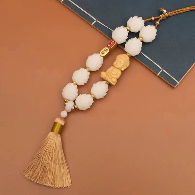 peace car rearview mirror high-end — Car hanging - good-luck-single-tassel-buddha-yellow
