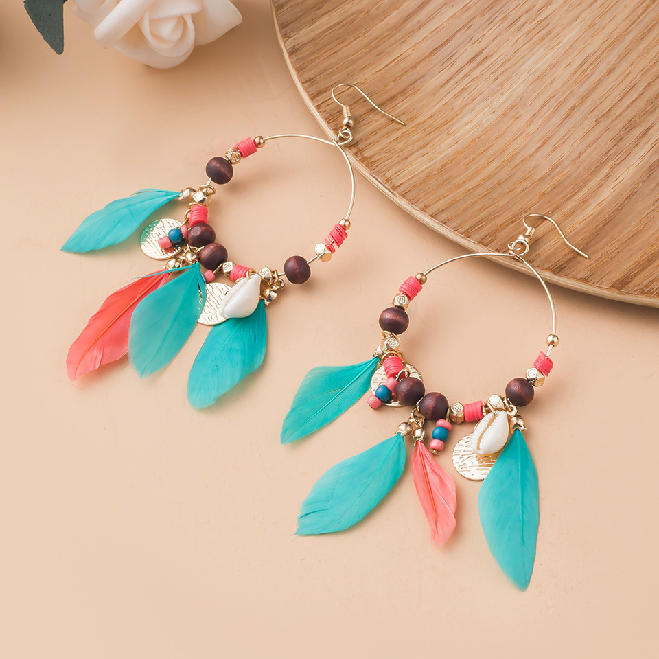 Nihaojewelry Bohemian Ethnic Style Feather Tassel Earrings Wholesale Jewelry display picture 6