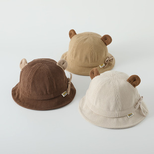 Children's Hat Spring and Autumn Baby Korean Cartoon Fisherman's Hat Casual Corduroy Adjustable Baby Basin Hat