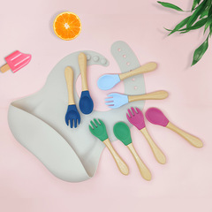 Cross-border food-grade silicone baby soft fork spoon food utensils baby eating learning tableware child tableware