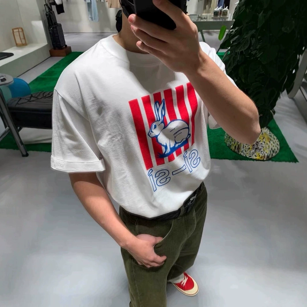 Белый кролик SiSi с принтом в стиле ретро, ​​свободная белая футболка с короткими рукавами, мужская модная хлопковая футболка в уличном стиле с героями мультфильмов, в наличии