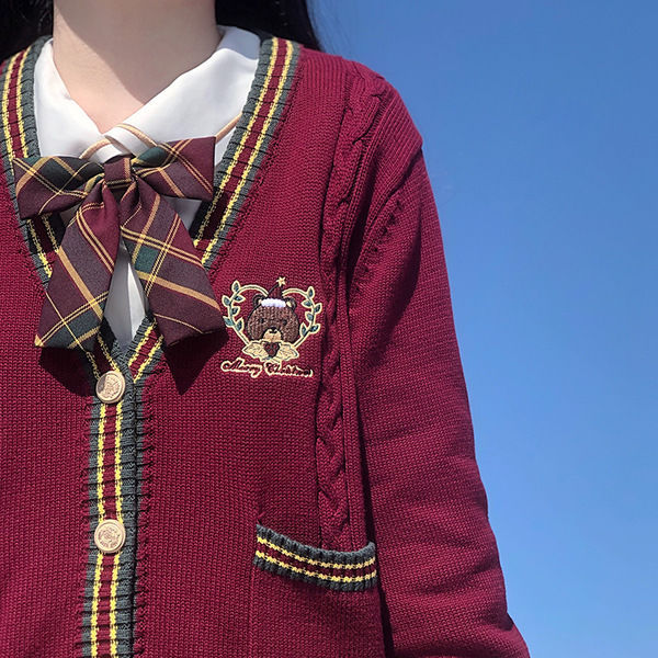 크리스마스 베어 풀 세트 호손 JK 유니폼 스웨터 V-넥 카디건 여성 일본 대학 스타일