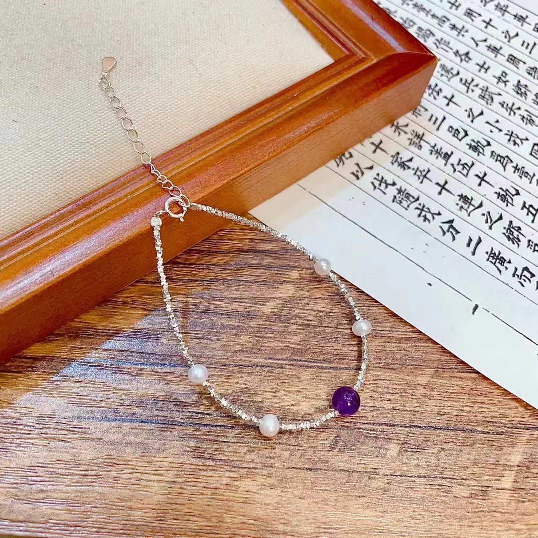 Fashionable universal small design silver bracelet pearl with…