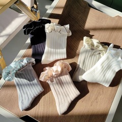春季新款西班牙風純色抽條花邊兒童襪女童短襪女寶甜美公主襪子潮