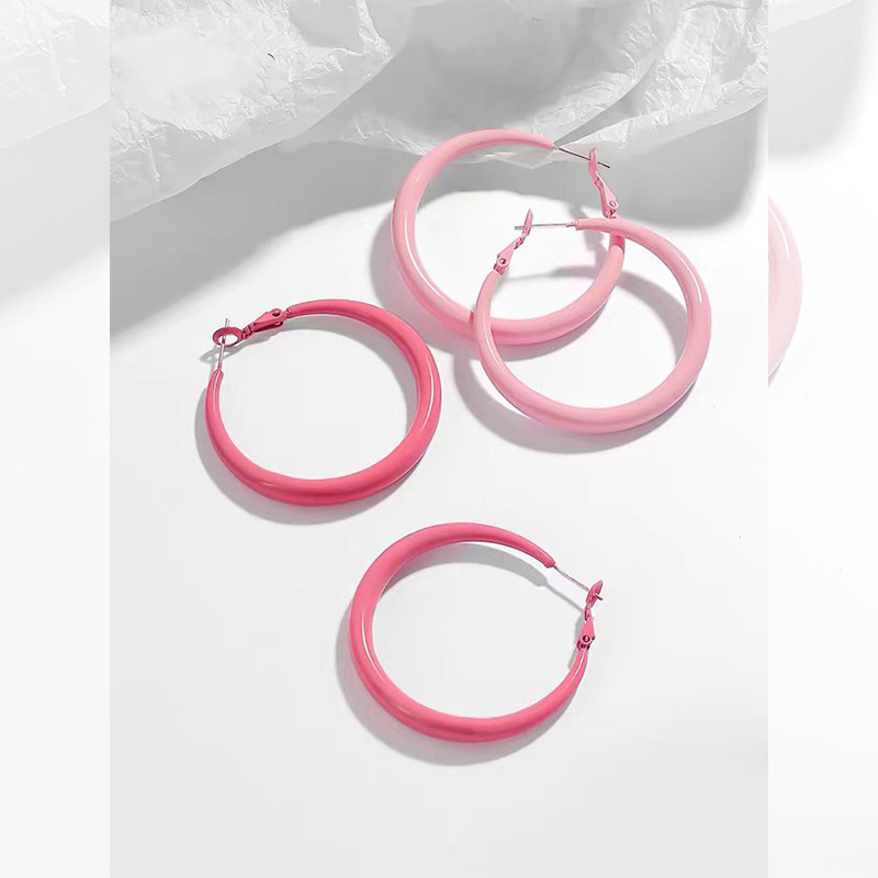 도파민 달콤한 핑크 기하학적 원형 귀걸이 여성의 2024 새로운 입장 럭셔리 대기 원형 귀걸이 여름