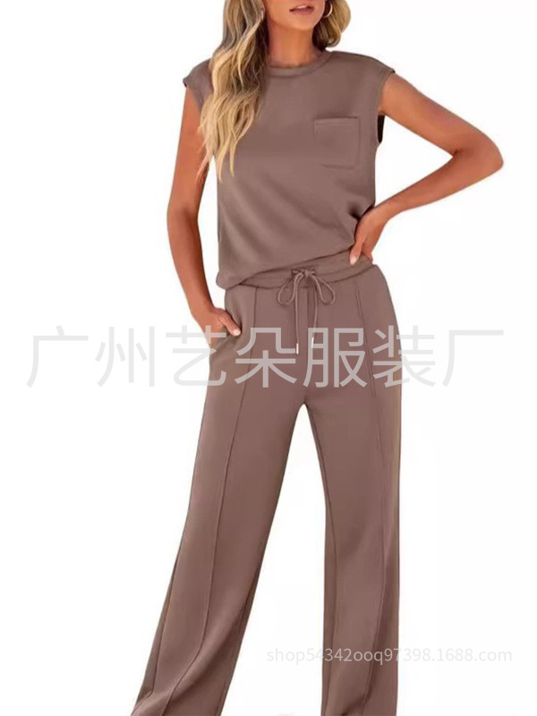 2025欧美跨境外贸秋冬季新款圆领无袖时尚休闲运动套装宽松两件套|undefined