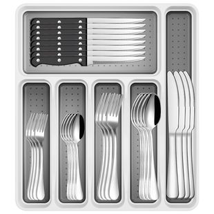 Stainless Steel Tableware Black 49-Piece Set for 8 People Western Steak Knife, Fork and Spoon Storage Box Silverware Set
