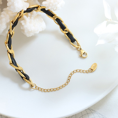 European and American ins fashion braided leather rope necklace personality fashion bracelet small tomboy cool style accessories jewelry set 