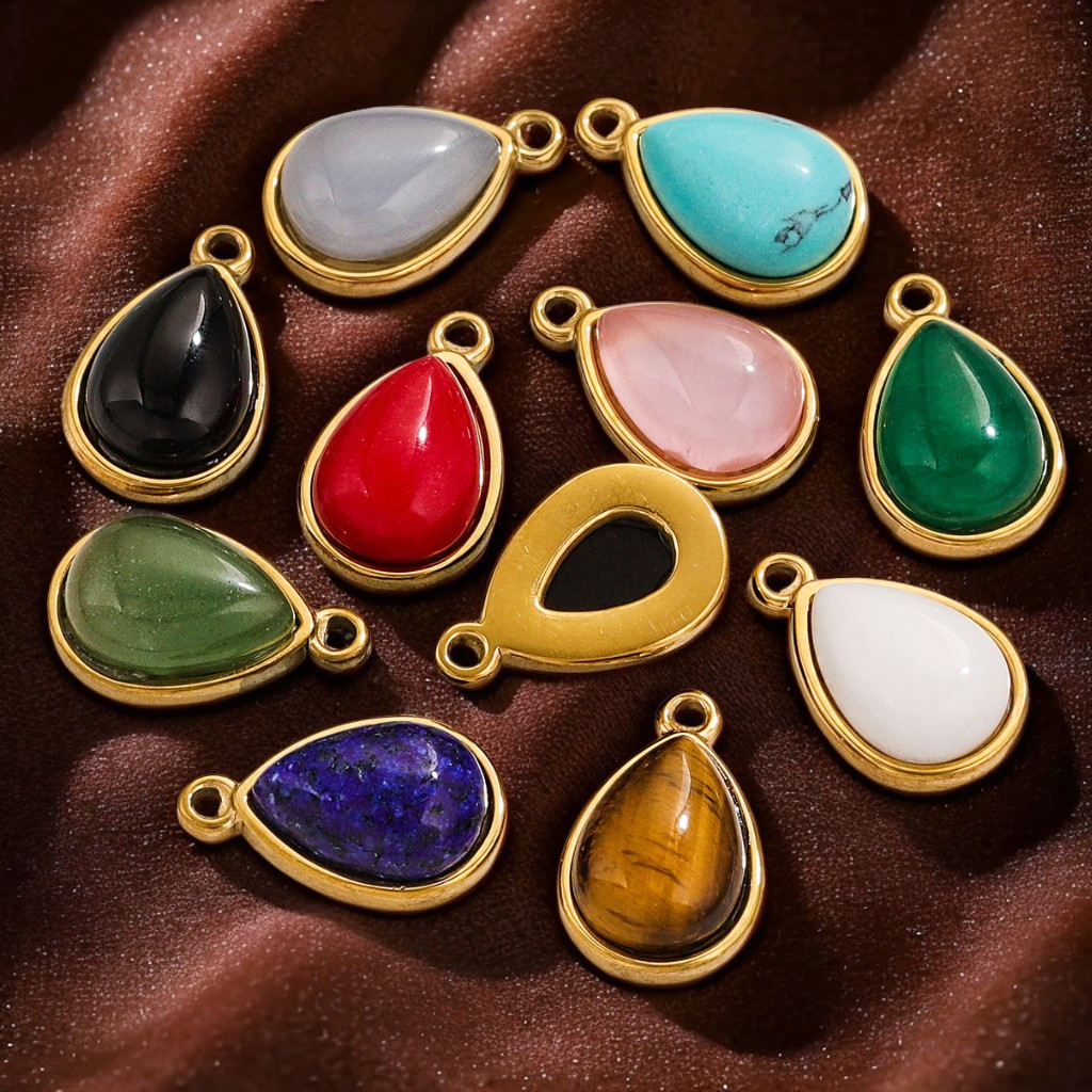 DIY accesorios de joyería gota de acero inoxidable incrustado piedra natural elíptica pequeña colgante pendientes pulseras collares materiales hechos a mano