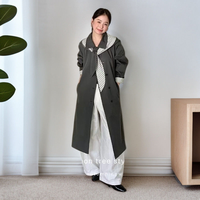 Popular High-End Over-The-Knee British Long Windbreaker Women's Outwear Autum New Tall Casual Loose Elegant Outwear