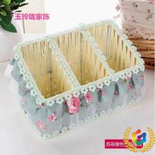 ✅手工蕾丝布艺遥控器篮桌面饰物收纳筐遥控器收纳盒置物蓝置物筐