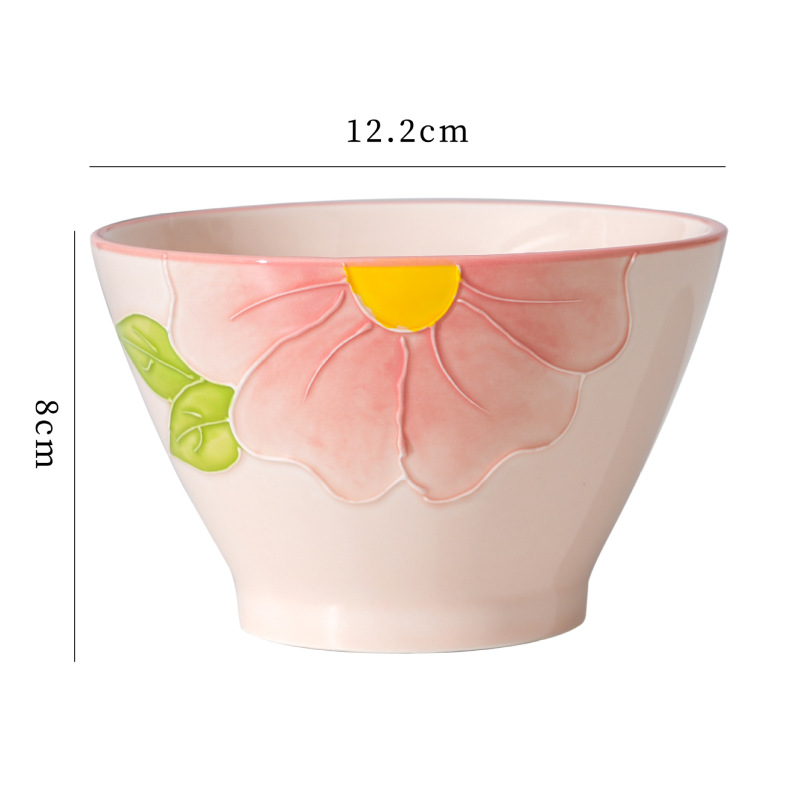 モーニングストーリー手描き和食器家庭用高温セラミックボウルとプレートクリエイティブ手描きレリーフ高温下絵付け色|undefined