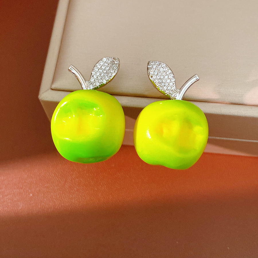Collar de manzana de resina de zircón de doble cuentas lujoso nicho de alto nivel sensación de cadena clavícula fresca y dulce conjunto de joyería