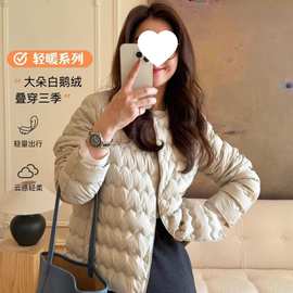 H5U90白鹅绒大衣内胆2025新款圆领短款羽绒服女保暖打底冬季羽绒