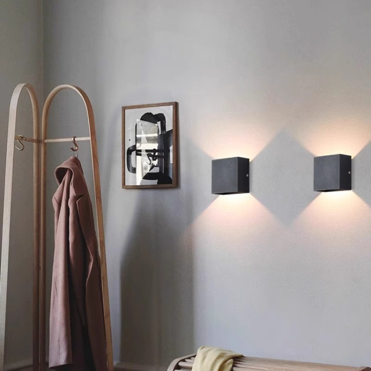 Luz de pared de cabecera del dormitorio nórdica simple cuadrada ultra delgada sala de estar luz de pared de fondo balcón luz de atmósfera impermeable exterior