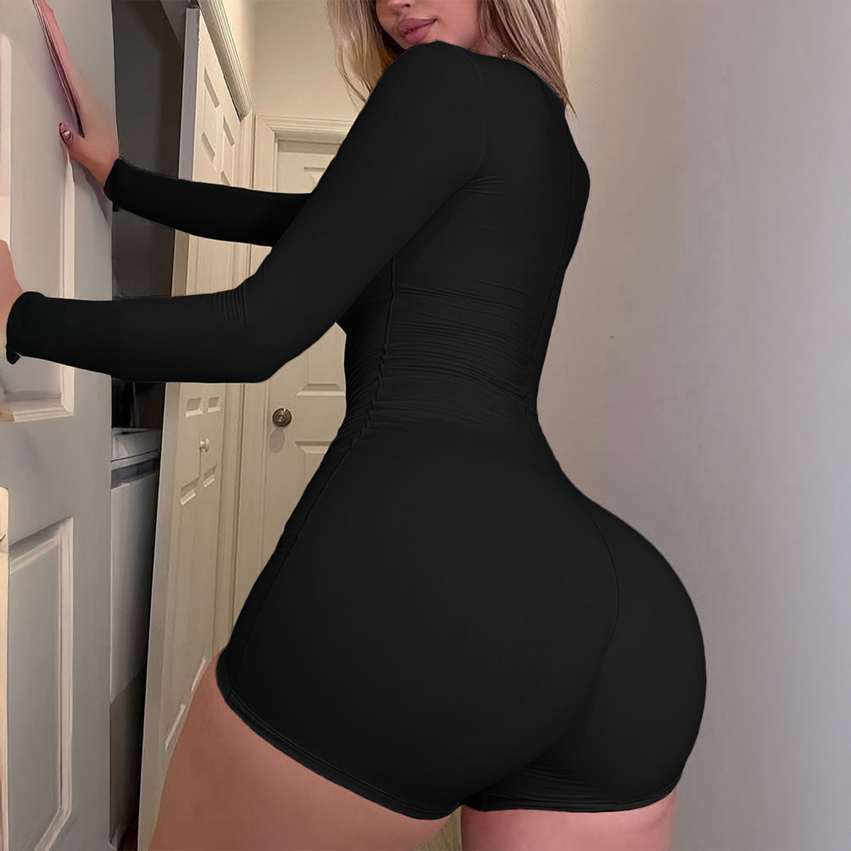 Women's Clothing Women's Long Sleeve Yoga Sports Jumpsuit Tight Fitting Shorts Style Autumn Winter Clothing Long Sleeve For Formal & Casual_ecoleips.com