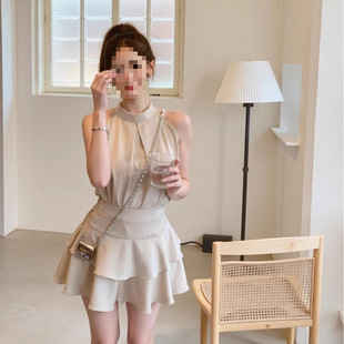 Ys8 Sleeveless Halterneck Vest Top Women's Summer Petite Suit Ruffled Cake Skirt Elegant Two