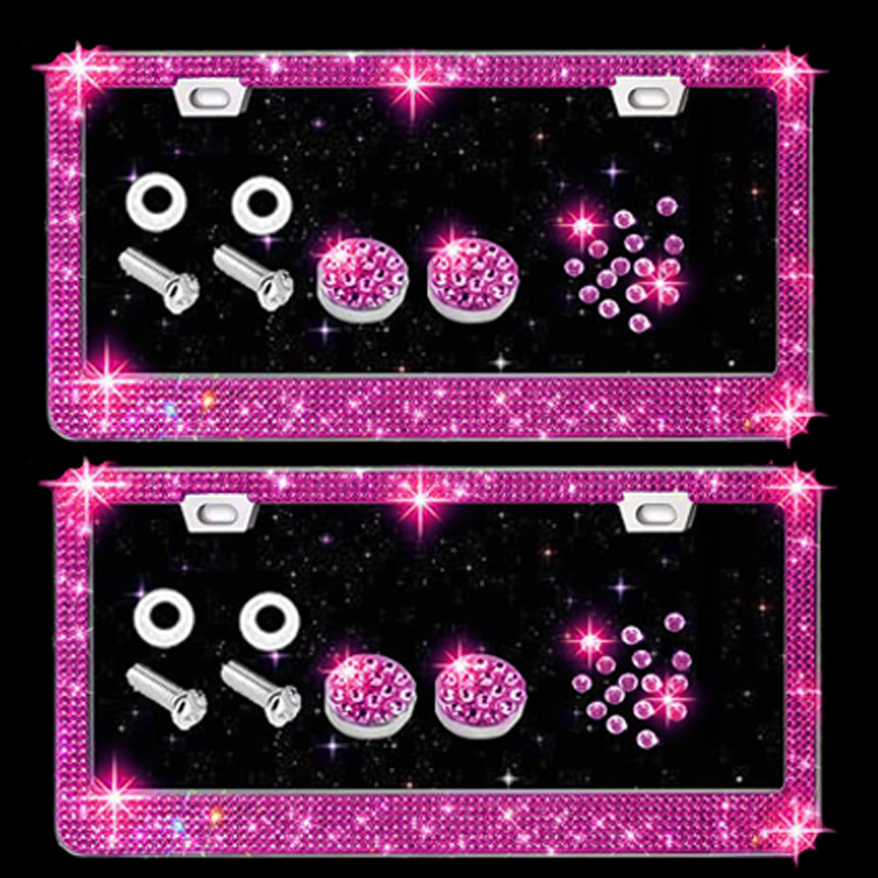 American Standard License Plate Frame with Rhinestones, Acrylic License Plate Holder, Car Accessories, Cross-Border Model, Stainless Steel License Plate Frame