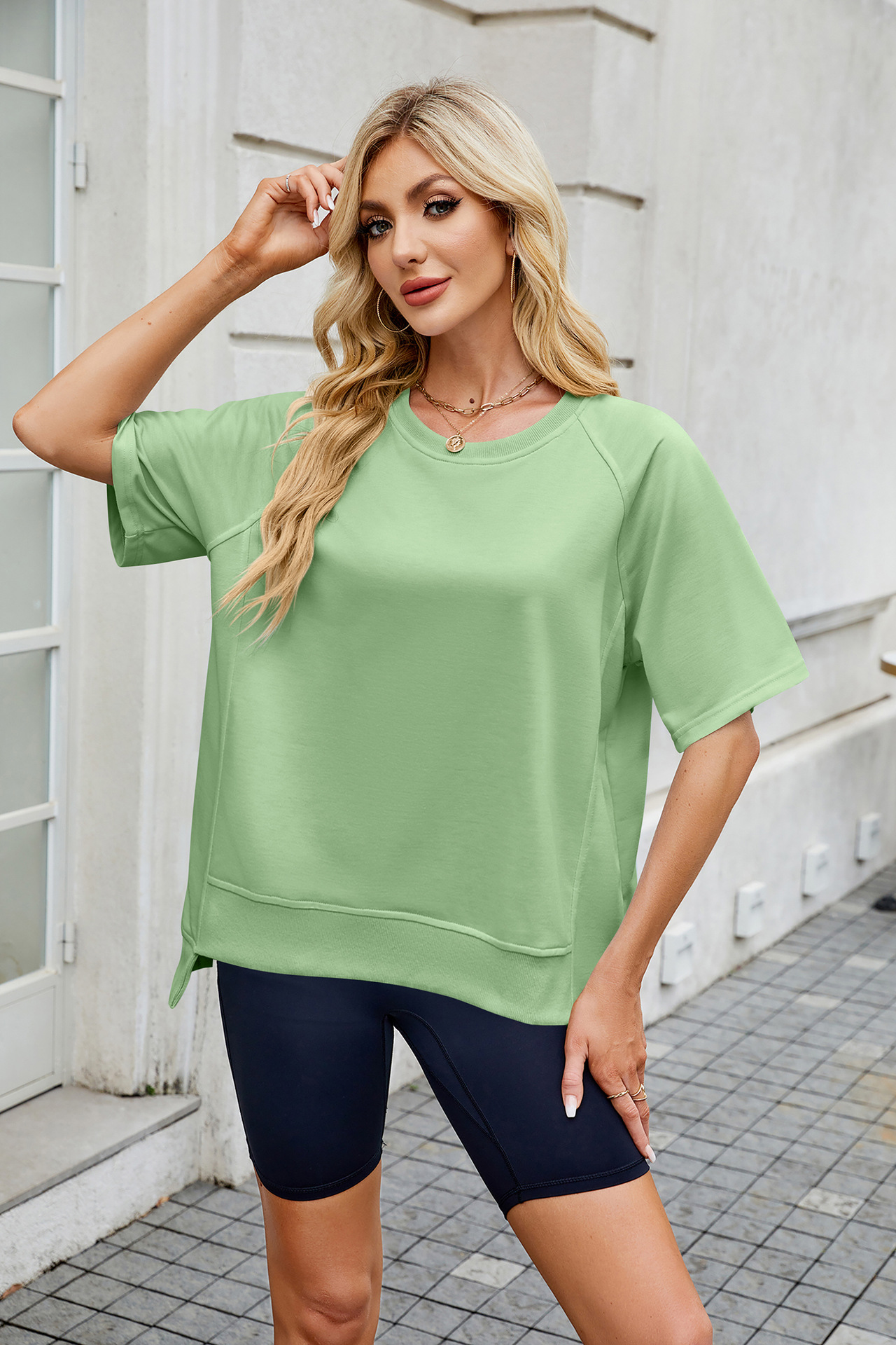 281g Weight Half Sleeve Sleeve Length Pullovers Placket Type Regular Sleeve Sleeve Type Rayon, Polyester Fabric Type Regular Top Length T-shirt Tops Type Casual, Daily Occasion Round Neck Neckline Loose Fit Type Solid Color Pattern Summer, Spring Season Women's Gender Basic Style Wholesale Women's Basic Solid Color Half Sleeve T-Shirts 14