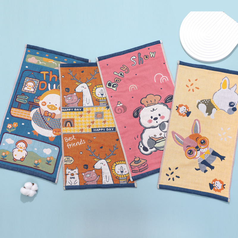 Zhiyang four-layer gauze cartoon jacquard children's towel US cotton Australia cotton children's towel cotton cross-border logo wholesale