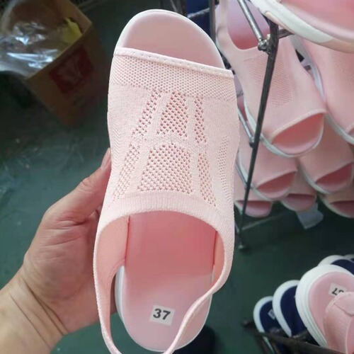 Women's Large Size Thick Sole Fish Mouth Lattice Knitted Breathable Lightweight Soft Sole Elastic Woven Comfortable Sandals