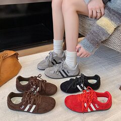 平底阿甘鞋2025秋季新款绒面防滑系带百搭休闲女鞋时尚透气单鞋