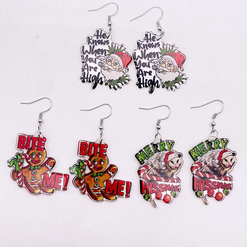 9g Weight Earrings Event & Party Supplies 1 Pair Christmas Cute Santa Claus Gingerbread Letter Arylic Drop Earrings