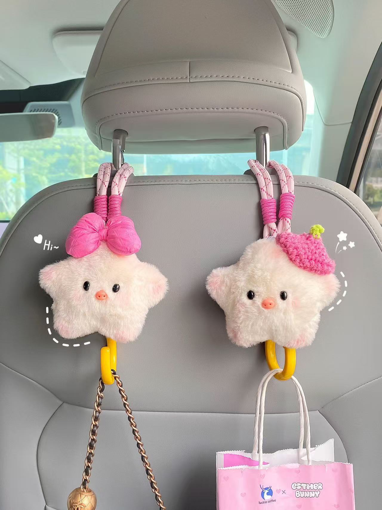 Car-Mounted Hook, Hidden Seat Back Hook for Vehicles, Multifunctional Storage for Front and Rear Seats, Cute Star Pig Car Hanging Ornament