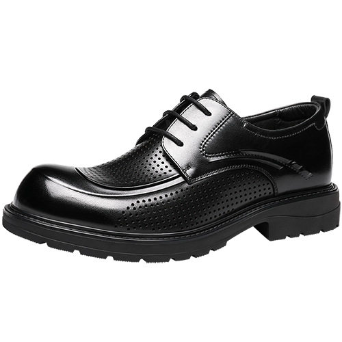 2025 New Hollow Breathable Leather Shoes High-end Genuine Leather Men's Shoes Business Dress Commuter Big Head Leather Shoes British Style