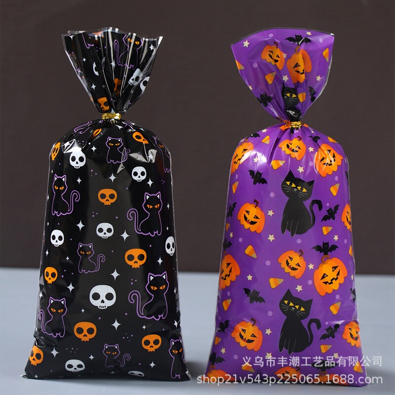 クロスボーダーハロウィンキャンディバッグゴーストカボチャフラット口タイバッグビスケットスナック包装袋子供用キャンディバッグ|undefined