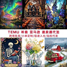 亚马逊temu代发复古风景数字油画diy大尺寸跨境客厅装饰挂画