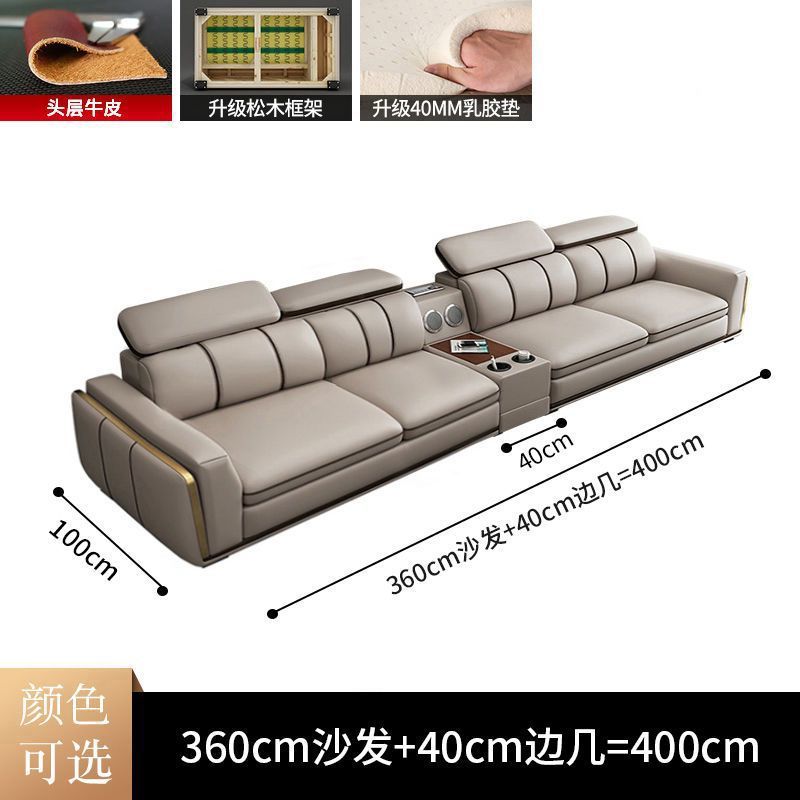 Sofá de cuero de piel de vaca de primera capa de lujo ligero italiano sala de estar apartamento grande y pequeño en línea recta combinación de chaise sofá de cuero para el hogar