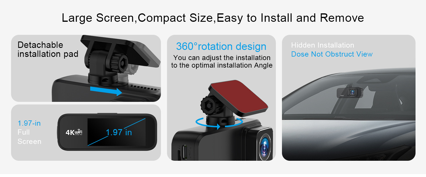 4K Dash Cam WIFI Front and Rear Dual Recording Night Vision
