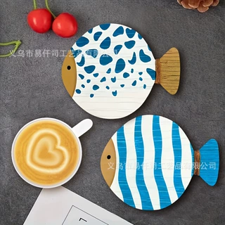 跨境新款海洋风装饰木质鱼杯垫摆件木制工艺品创意家海洋风格摆件